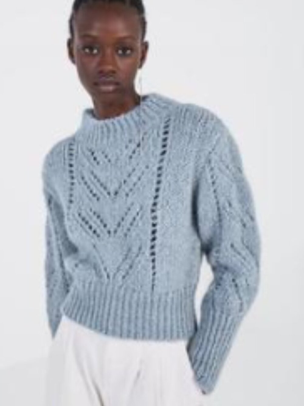 ZARA Pointelle Knit Sweater Women's Small Blue Wool Blend